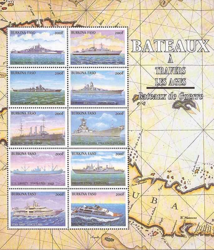 Burkina Faso - 1999 Warships - 10 Stamp Sheet - Scott #1133