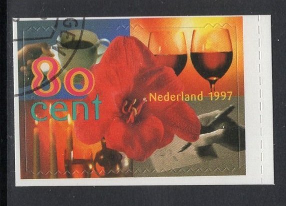 Netherlands  #1035  cancelled  1999   self-adhesive  80c  wine glasses