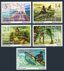 Papua New Guinea 371/383 set 08.22.1973,MNH. Bagana Volcano,Crocodile hunters,