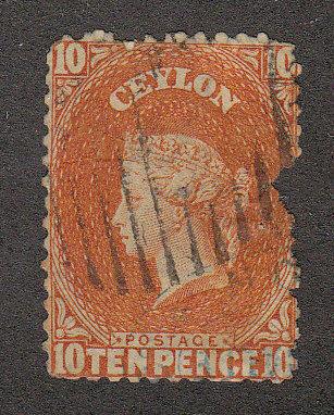 Ceylon 10P Vermilion (Fault) (Scott #10) Used 