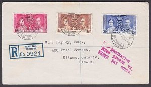 BERMUDA 1937 Coronation set on registered FDC to Canada.....................x860 