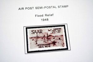 COLOR PRINTED SAAR 1920-1959 STAMP ALBUM PAGES (39 illustrated pages)