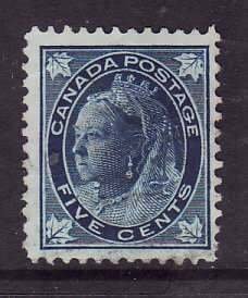 Canada-Sc#70- id7-unused no gum  5c dark blue QV Leaf -1897-