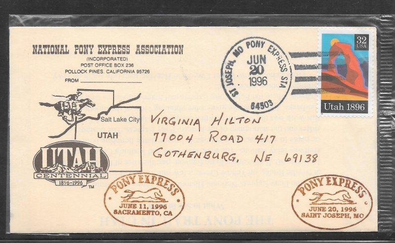 Just Fun Cover #3024 Sacramento - St Joseph Pony Express 136 Years Comm (A1298)