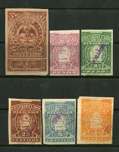 Mexico Stamps 1891 Revenues lot of 6 Very Clean