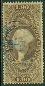 USA : 1863. Scott #R80C Used. Blue cds cancel. Scarce. Tiny thin. Catalog $200.