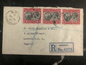 1928 Dominica Registered Commercial Cover To London England