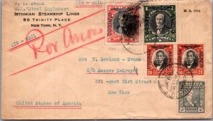 SCHALLSTAMPS CHILE 1932 AIRMAIL COVER MULT FRANKING ADDR USA CANC SANTIAGO