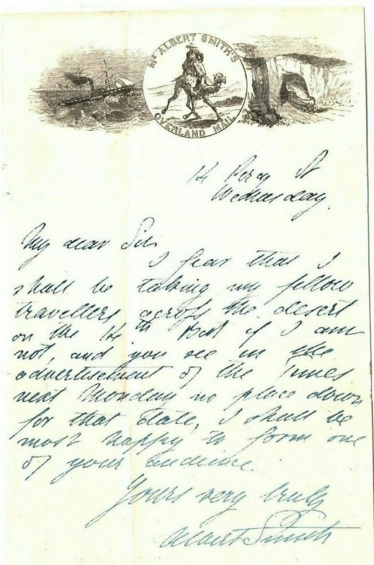 GB Advert Cover ALBERT SMITH Letter India OVERLAND MAIL 1854 London V.RARE A4G4