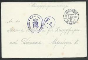GERMANY 1917 P.O.W. cover Konigstein to Denmark............................61212