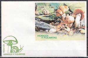Cuba, Scott cat. 4556. Mushrooms & Snails s/sheet. First Day Cover.