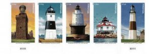 Scott 5621-25 Mid-Atlantic Lighthouses Imperf-NDC. Plate Block of 5 stamps. MNH.