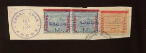 Canal Zone 2 Pair & 3 Overprint Used Stamps on Small Piece (Bz 1156)