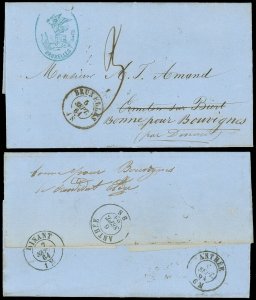 1864 Stampless, BRUXELLES CDS, To BOUVIGNES, Winged Warrior / Devil H/S *SCARCE*