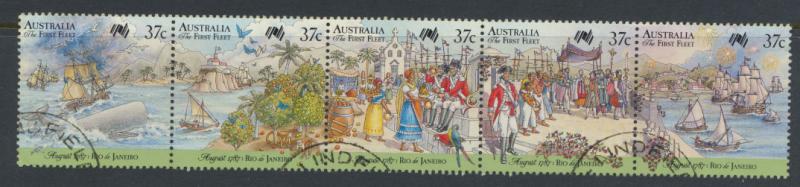 Australia SG 1077a Used  strip of 5 SG 1077/81   Bicentennary Australia Settl...