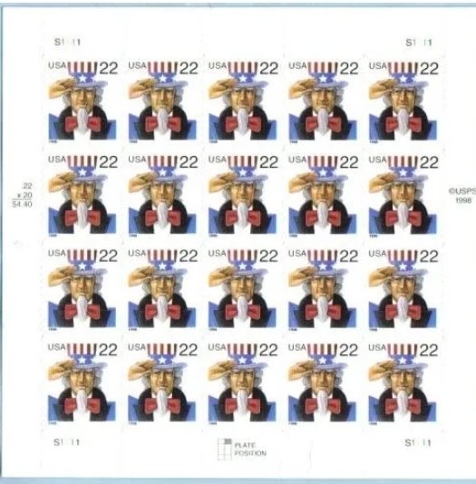 Uncle Sam 2008 Forever stamps 2 sheets total 40 stamps