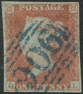 1841 Penny Red (QL) Cat £250+ with Woburn 906 Cancel in Blue