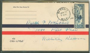 US C10 1927 10c Spirit of St. Louis/Charles Lindbergh celebration on an uncacheted, addressed FDC with a Detroit, MI cancel -