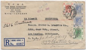 1946 Hong Kong to Los Angeles, Ca Registered Airmail $1.55 rate (56560)