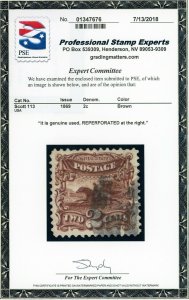 US Stamp #113 Post Horse & Rider 2c, PSE Cert - Used - CV $80.00