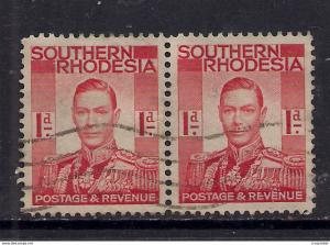 Southern Rhodesia 1937 KGV1  Pair of 1d used stamps  SG 41 ( F160 )