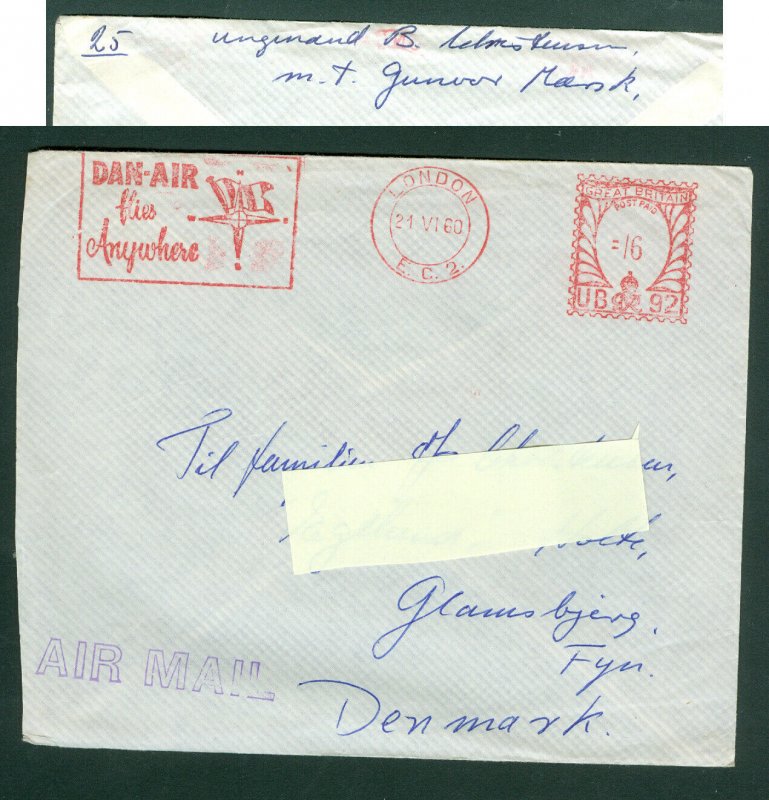 Denmark. Ship Cover 1960. Gunvor Maersk Dan-Air  Slogan Meter Stamp. Adr.