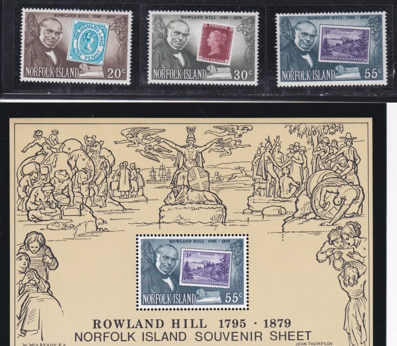 Norfolk Island # 246-248 & 248a, Sir Rowland Hill, Stamp on Stamp, NH, 1/2 Cat.