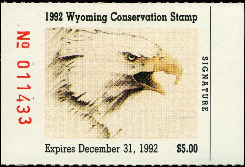 WYOMING #9 1992 STATE DUCK STAMP BALD EAGLE by Sarah Rogers