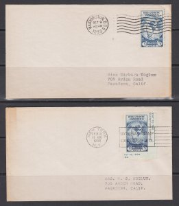 US Planty 733, 735 FDCs. 1933-34 3c Byrd Antarctic, perf & imperf, no cachets,