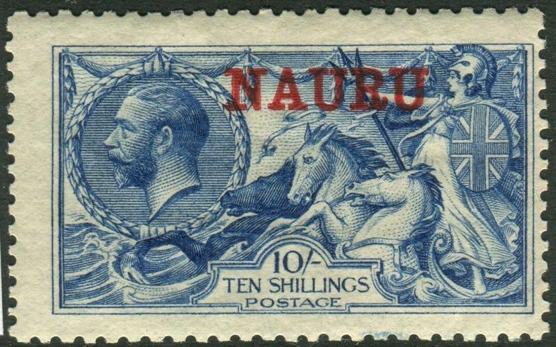 NAURU-1916-23 10/- Deep Bright Blue.  A mounted mint example Sg 23d