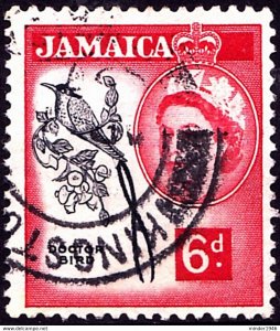 JAMAICA 1956 QEII 6d Black & Deep Rose-Red SG166 Used