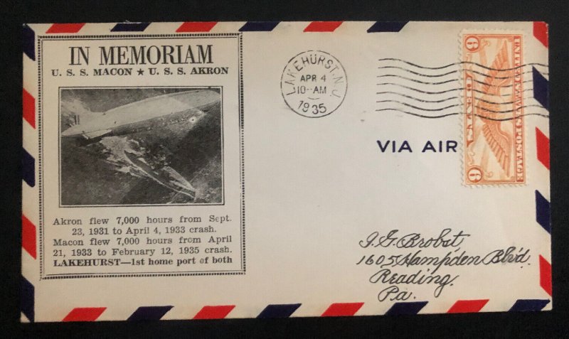 1935 Usa USS Akron & Macon Airship ZRS 4 5 Airmail Zeppelin Cover Memorial Day