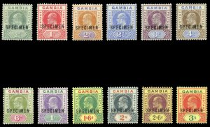 Gambia 1902 KEVII complete set overprinted SPECIMEN very fine mint SG 45s-56s.