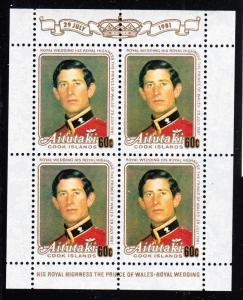 Aitutaki 1981 MNH Scott #247 Minisheet Royal Wedding 60c Prince Charles