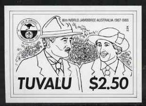 Tuvalu 1988 Scout Jamboree stamp size proof in black ink ...