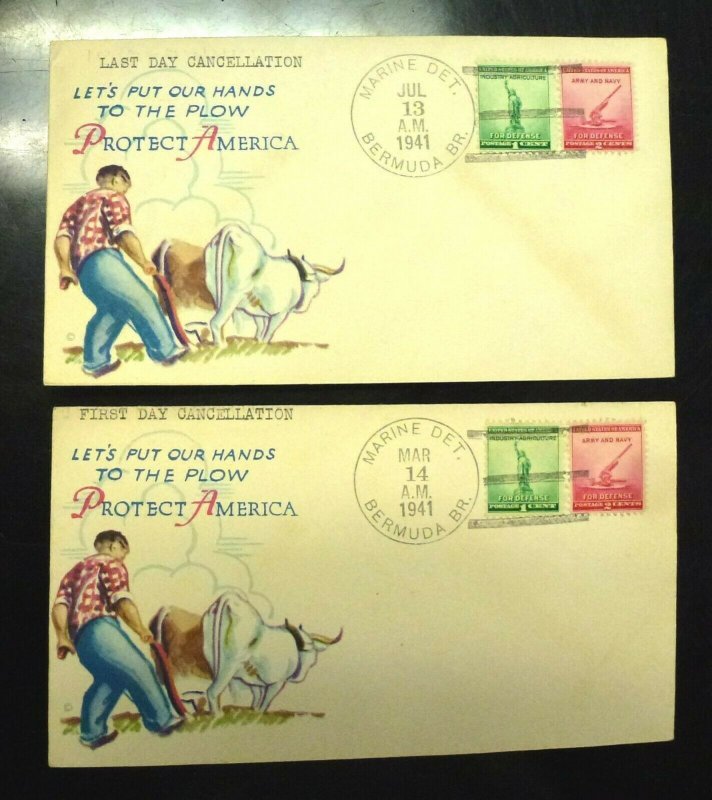 1941 set of 2 Patriotic Marine Detachment Covers First and LAST Day  with Cachet