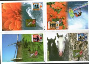 Netherlands 1996 Vacations Horse Flowers Windmills Beach Set of 4 Max Cards # 48