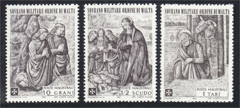 Sovereign Military Order of Malta SMOM 1969 Nativity Set 3 Stamps MNH YT 47-49