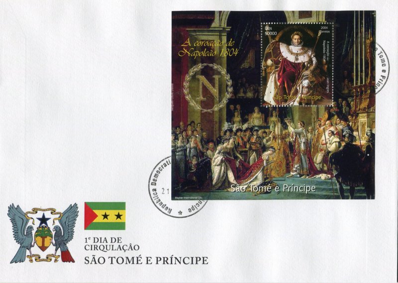 Sao Tome & Principe 2004 NAPOLEON CORONATION PAINTING s/s Perforated in FDC