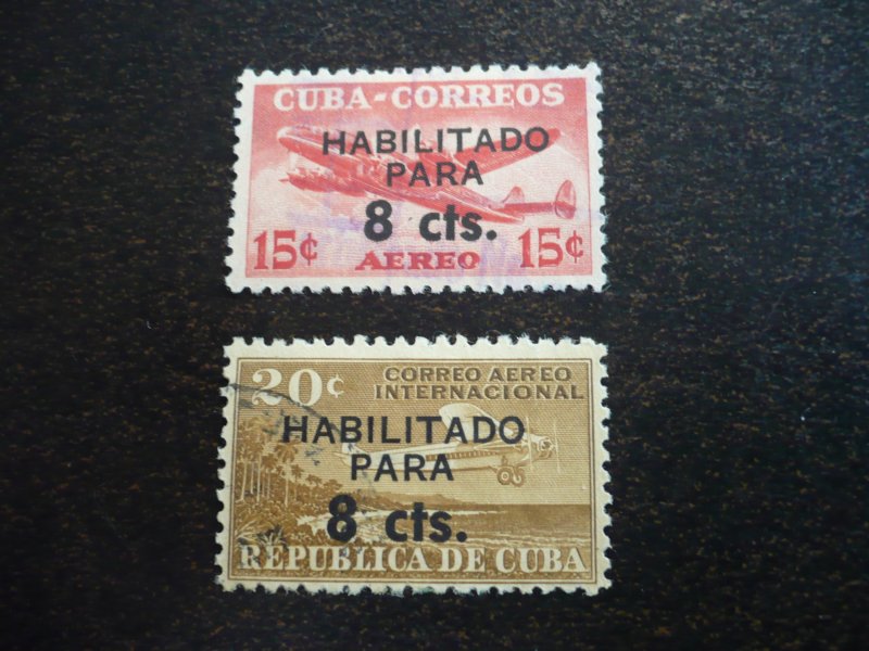 Stamps - Cuba - Scott# C224-C225 - Used Surcharged Set of 2 Stamps