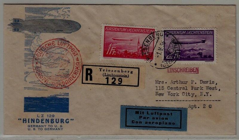 Liechtenstein/USA Zeppelin registered cover 1.5.36