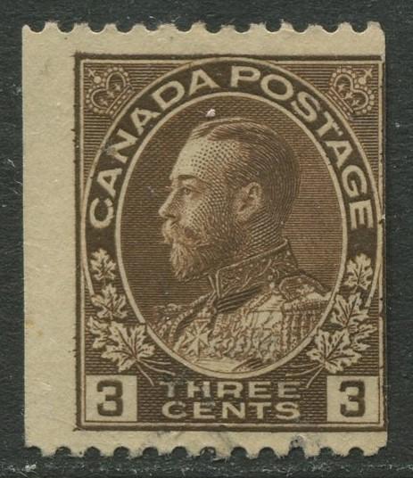 Canada - Scott 134 - Coil Stamp - 1915 - VFU - Horiz.Perf Single 3c stamp