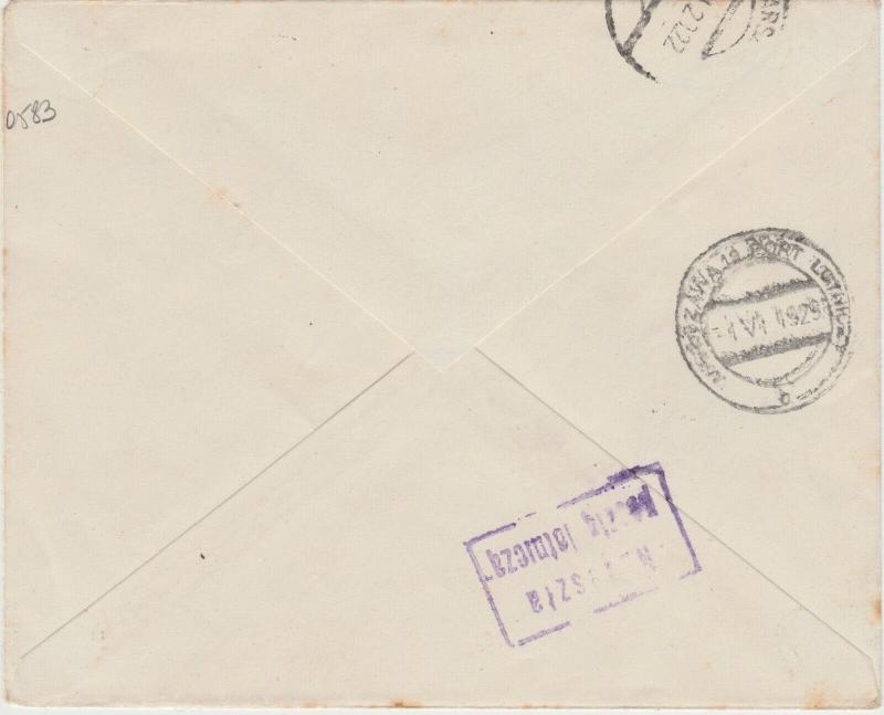 POLOGNE / POLAND 1929 (June 1) SCARCE 1st Air Mail Flight Cover BYDGOSZCZ-WARSAW