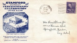 300 YEAR ANNIVERSARY THE SETTLING OF STAMFORD CONNECTICUT CACHET CANCELLED 1941