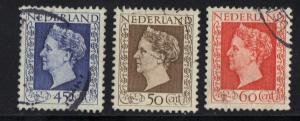 Netherlands  #298-300  used  1948  Wilhelmina high values