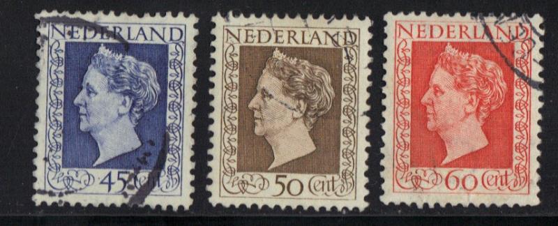 Netherlands  #298-300  used  1948  Wilhelmina high values