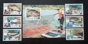 CUBA Sc# 4817A-4821 MARINE LIFE fish Aquaculture CPL SET of 6 + SS  2008 used