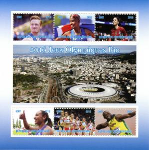 Central African Republic 2016 CTO Rio Olympics 6v M/S Usain Bolt Mo Farah Stamps