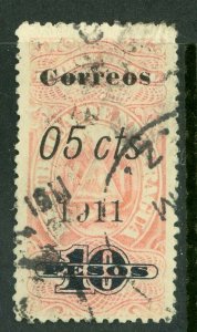 Nicaragua 1911 Fiscal Surcharge 05¢/10P Pink Sc #328 VFU L949 ⭐⭐⭐⭐⭐