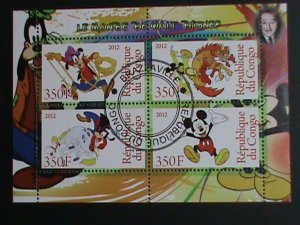 ​CONGO DISNEY STAMP:2012- WALT DISNEY STAMPS-CTO MINI SHEET #2 VERY FINE